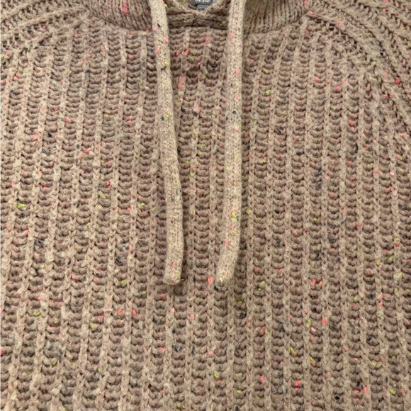 Aerie oversized Cozy Knit Hooded Sweater - tan w colorful specks - Picture 2 of 5